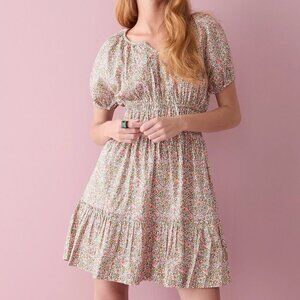 J Crew Medium Cinched-waist puff-sleeve dress in scattered blooms BK948